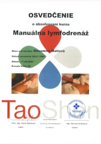 Osvedčenie o absolvování kurzu Manuálna lymfodrenáž v rozsahu 80 hodin